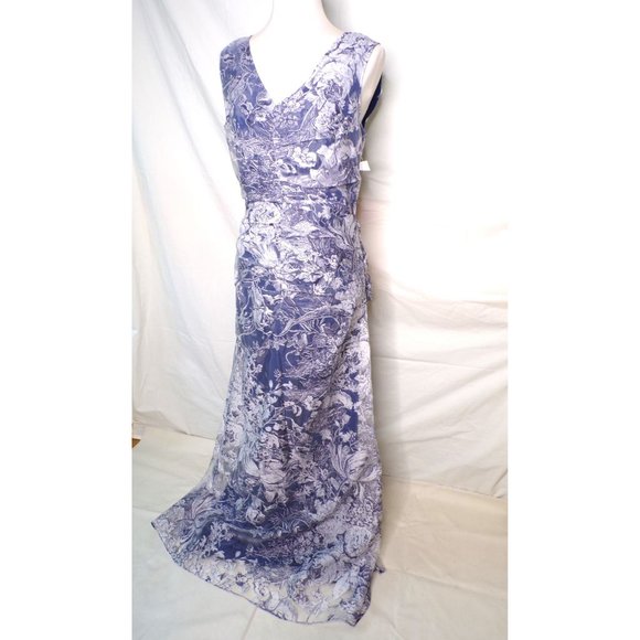 JS COLLECTIONS Maddison Column Shirred Gown Dress Blue 6 NEW - Picture 8 of 16